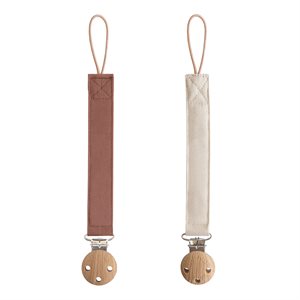 Mushie Linen Pacifier Clip 2-pack - Walnut/Shifting Sand